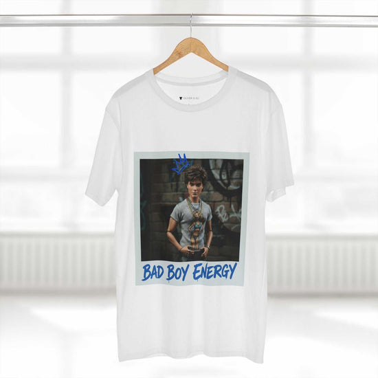 Bad Boy Energy Tee by Oliver & Eli – white cotton t-shirt with graffiti print and bold artistic design.