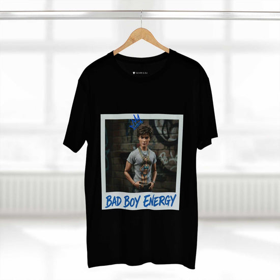 Bad Boy Energy Tee by Oliver & Eli – white cotton t-shirt with graffiti print and bold artistic design.