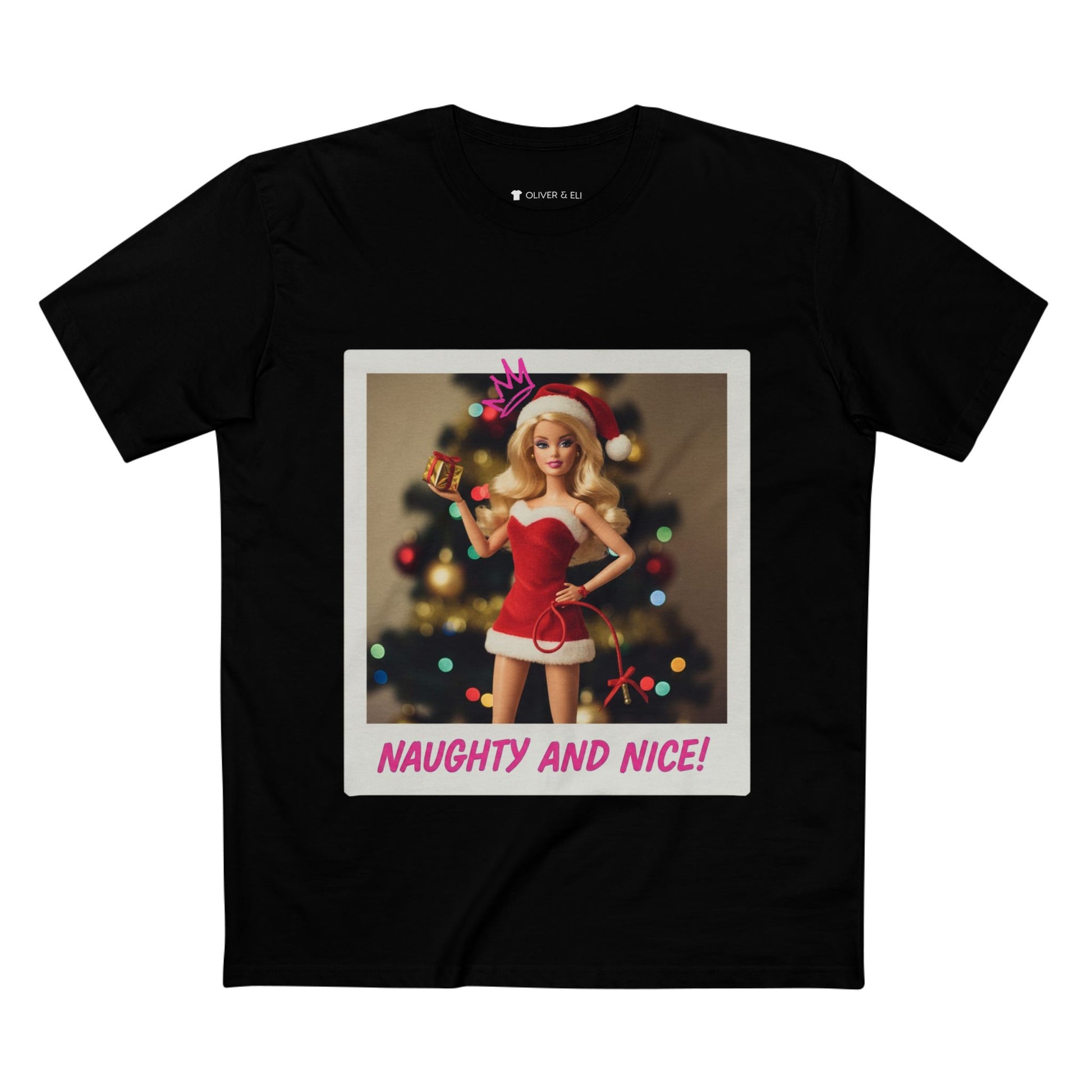 Oliver & Eli’s Sleigh Season collection — premium cotton Christmas t-shirt with graffiti print and festive design.