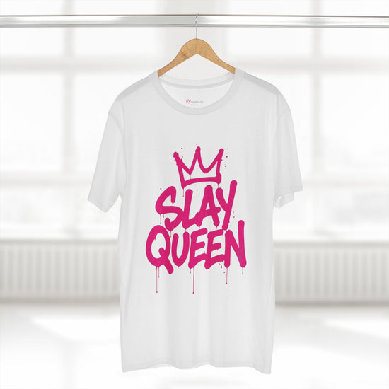 Slay Mode graphic t-shirt with pink graffiti lettering and crown icon