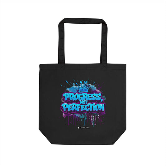 Progress Perfection Organic Tote. Bold Motivational Art Tote Bag by Oliver & Eli