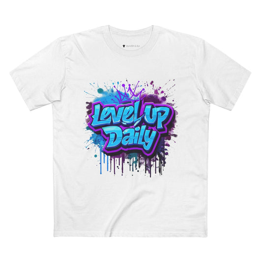 Level Up Daily Tee. Bold Motivational Street Art T-Shirt by Oliver & Eli