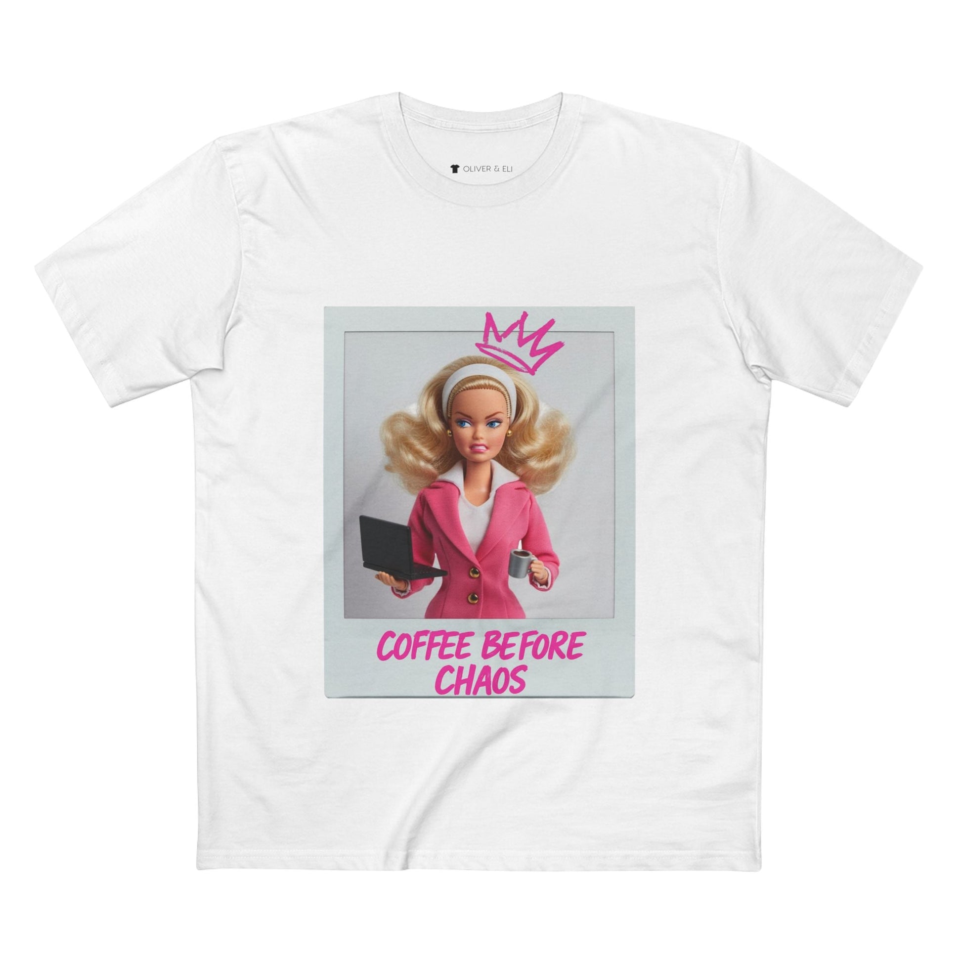 Coffee Before Chaos Tee – Pop Art Bold Attitude Doll T-shirt by Oliver & Eli