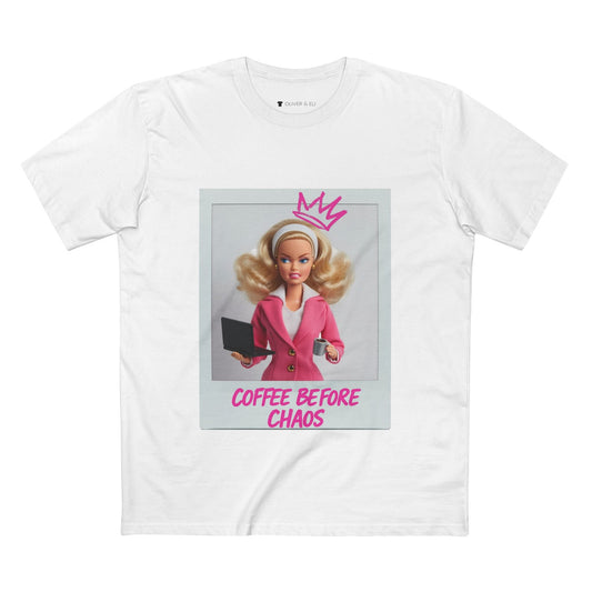 Coffee Before Chaos Tee – Pop Art Bold Attitude Doll T-shirt by Oliver & Eli