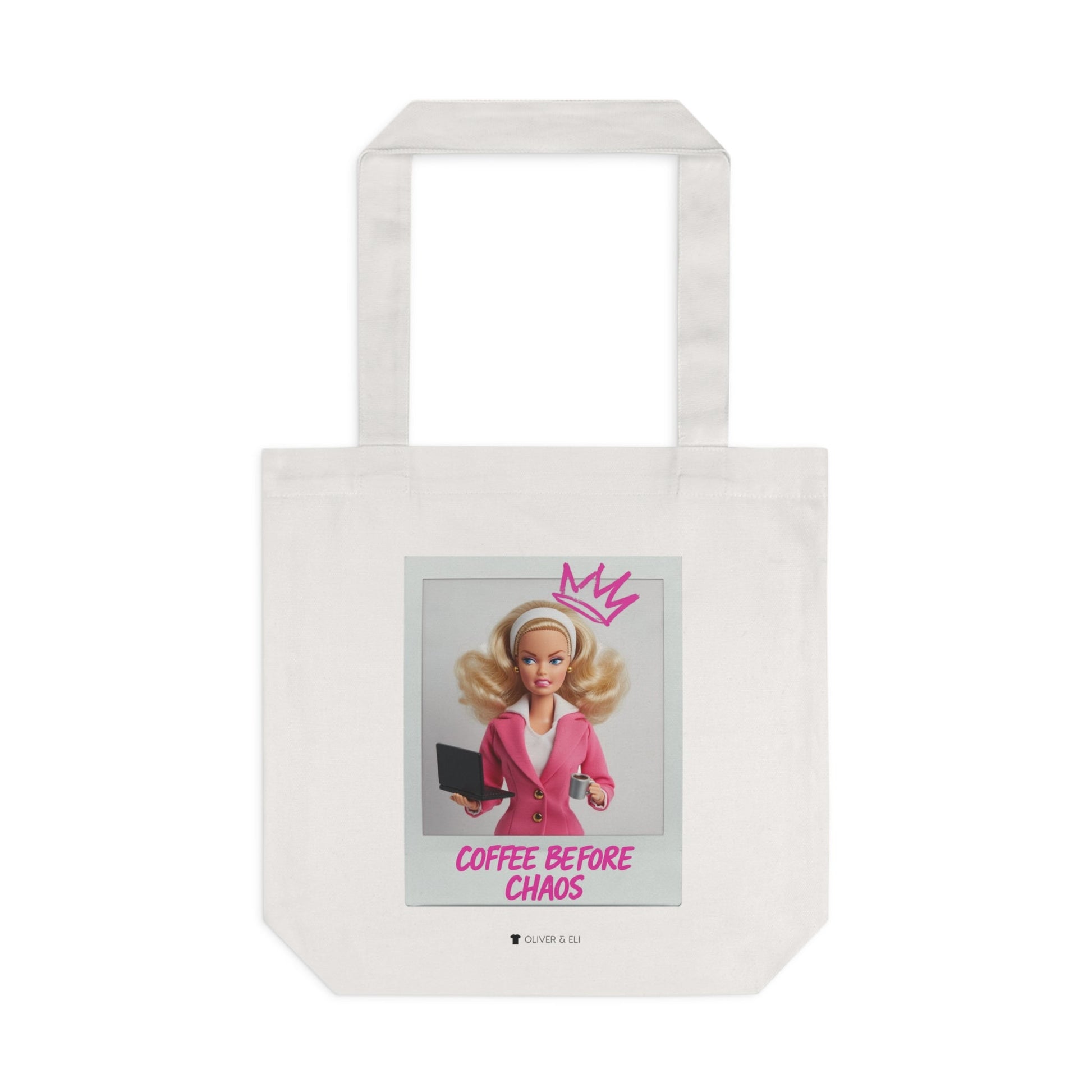 Coffee Before Chaos Tote – Pop Art Bold Attitude Doll Tote Bag by Oliver & Eli