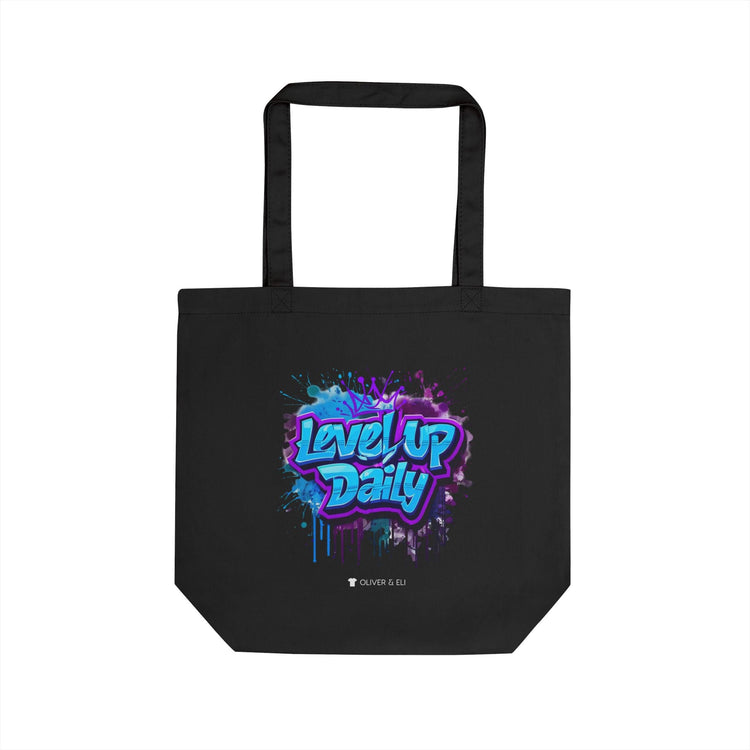 Level Up Daily Organic Tote. Bold Motivational Art Tote Bag by Oliver & Eli