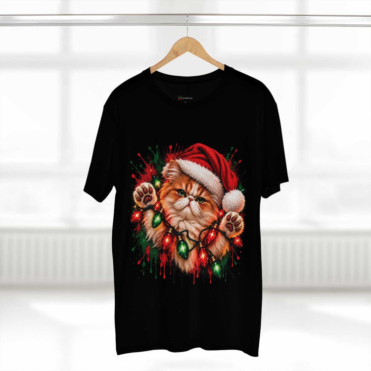 Christmas Cat Graphic Tee |  Festive Cat Lovers Art T-Shirt