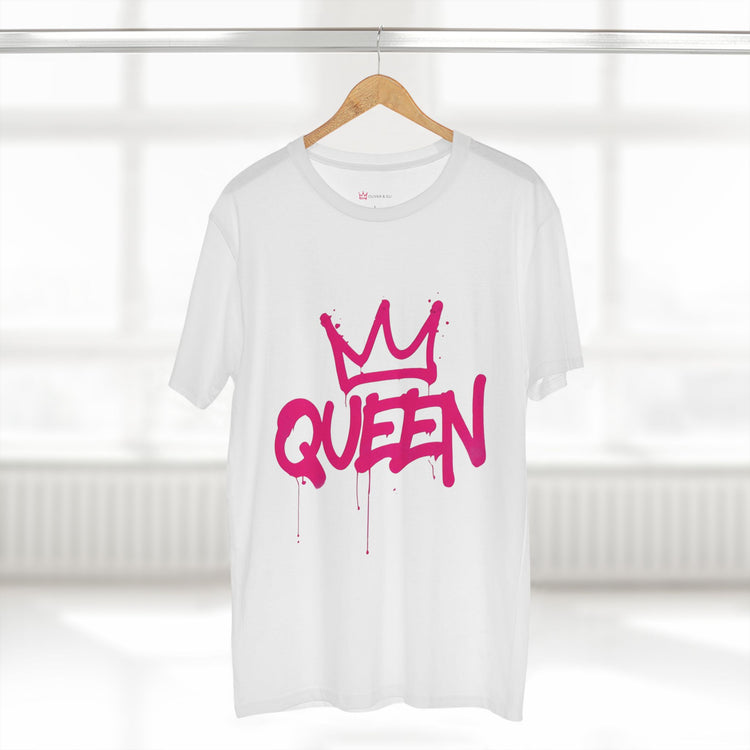 Queen Crown graphic t-shirt with pink graffiti typography and crown artwork