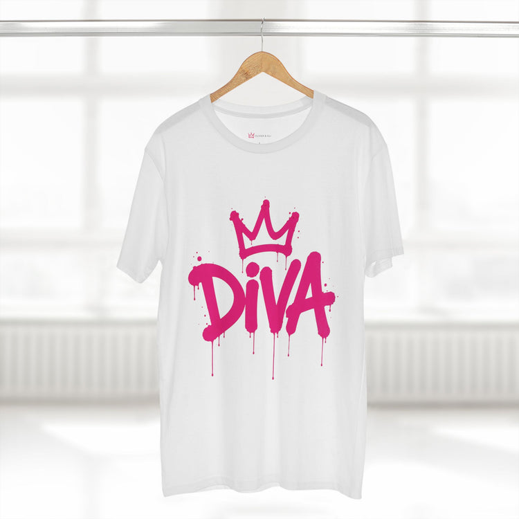 Diva graphic t-shirt with pink graffiti lettering and crown icon