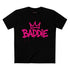 Baddie graphic t-shirt with bold pink graffiti typography by Oliver & Eli