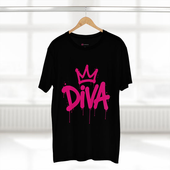 Diva graphic t-shirt with pink graffiti lettering and crown icon