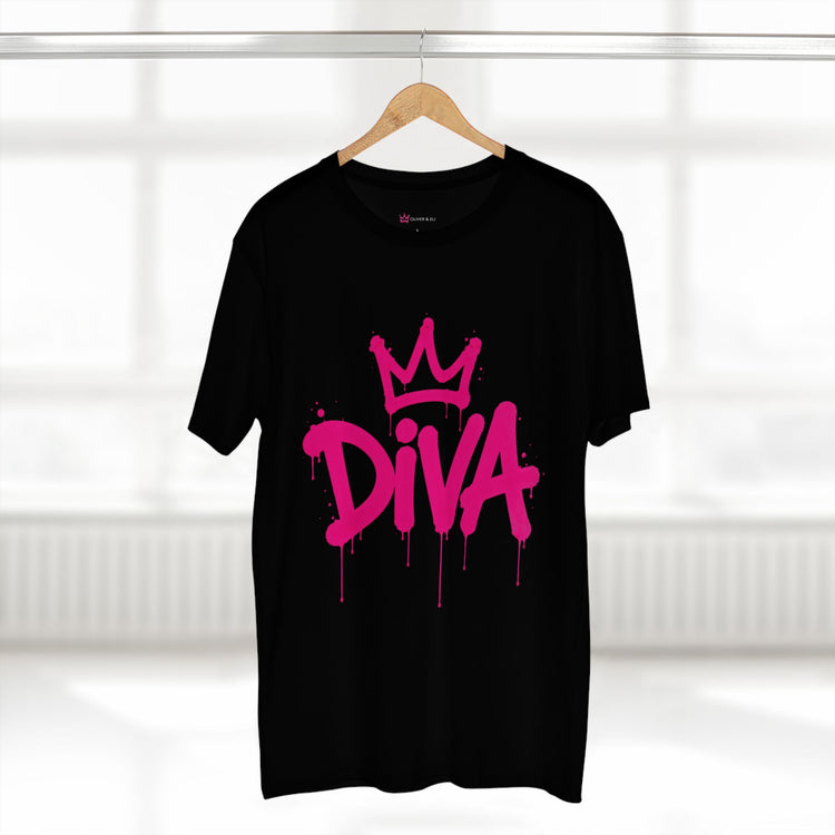 Diva graphic t-shirt with pink graffiti lettering and crown icon