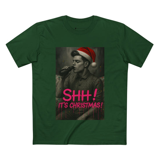 Model wearing tee from Oliver & Eli’s Sleigh Season collection — premium cotton Christmas t-shirt with graffiti print and festive design.