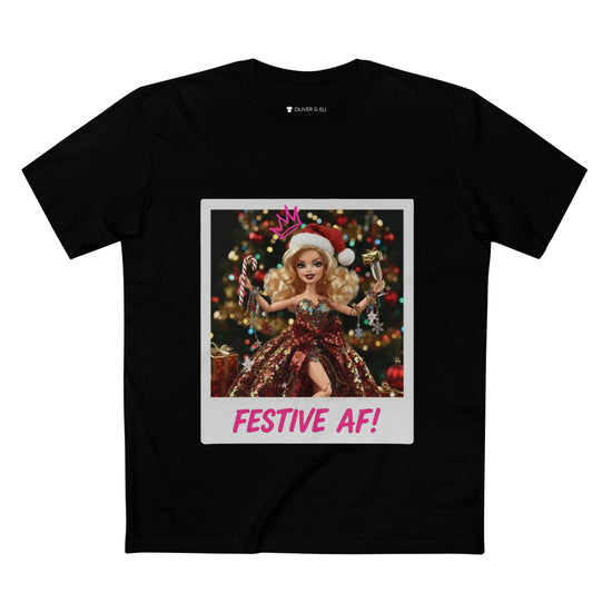 Oliver & Eli’s Sleigh Season collection — premium cotton Christmas t-shirt with graffiti print and festive design.