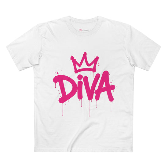 Diva graphic t-shirt with pink graffiti lettering and crown icon