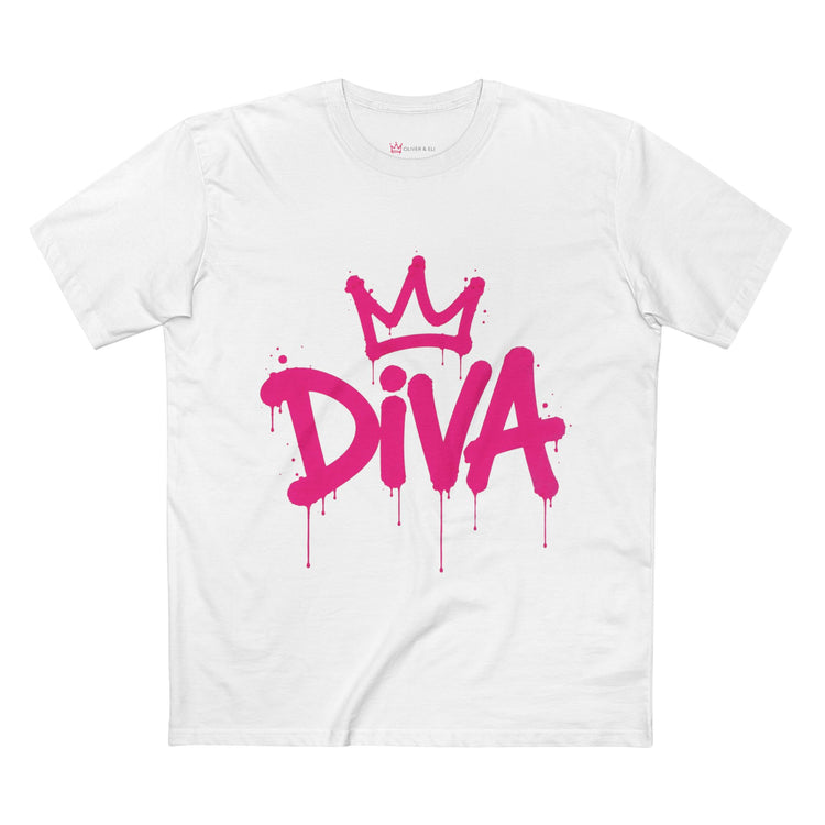 Diva graphic t-shirt with pink graffiti lettering and crown icon