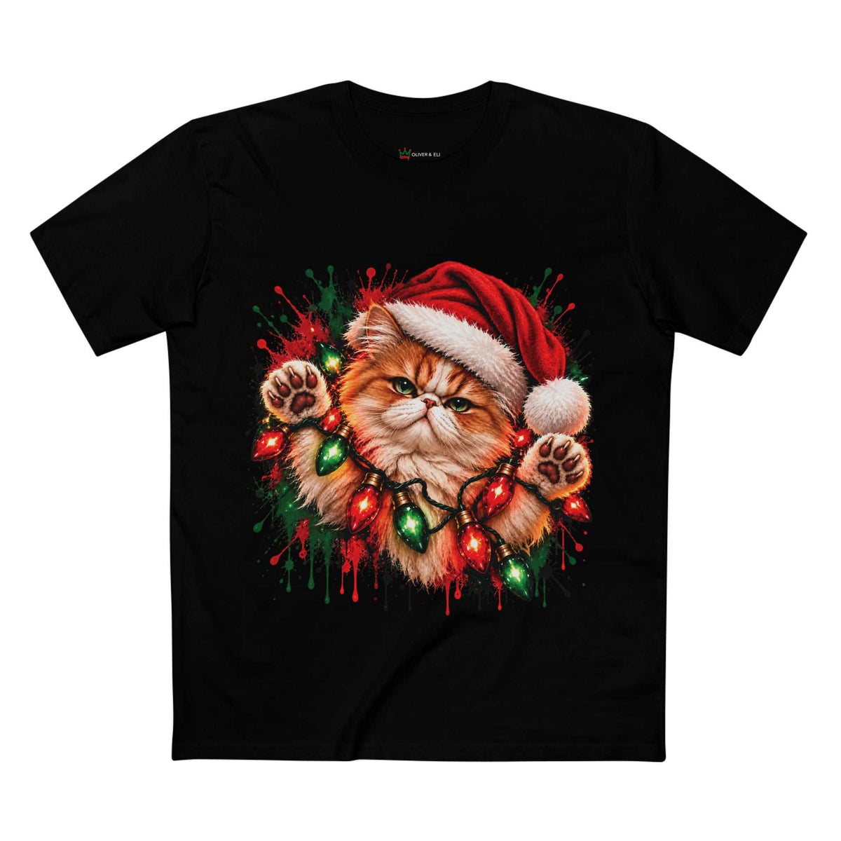 Christmas Cat Graphic Tee |  Festive Cat Lovers Art T-Shirt