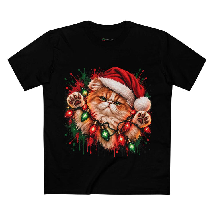 Christmas Cat Graphic Tee |  Festive Cat Lovers Art T-Shirt