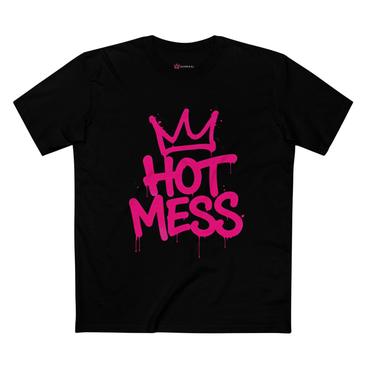 Hot Mess Energy graphic t-shirt with oversized pink graffiti lettering
