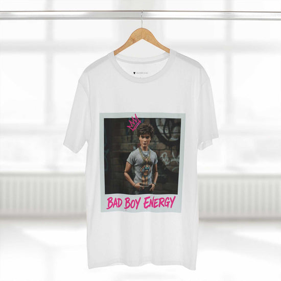 Bad Boy Energy Tee by Oliver & Eli – white cotton t-shirt with graffiti print and bold artistic design.