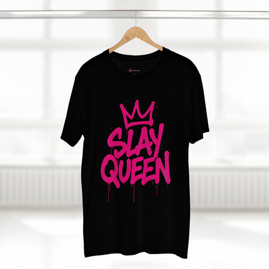 Slay Mode graphic t-shirt with pink graffiti lettering and crown icon