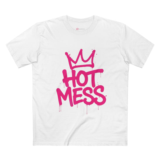 Hot Mess Energy graphic t-shirt with oversized pink graffiti lettering