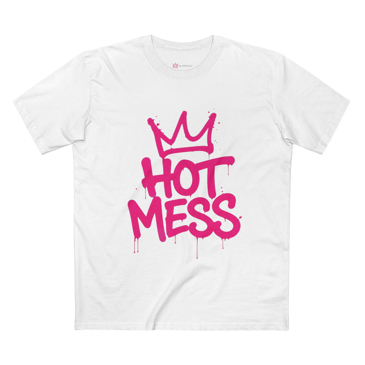 Hot Mess Energy graphic t-shirt with oversized pink graffiti lettering