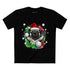 Hands Up Snowball Pug Christmas T-shirt featuring pug in Santa hat throwing snowball graffiti art design