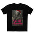 SHH! It’s Christmas T-shirt with grayscale vintage figure in Santa hat and pink graffiti text
