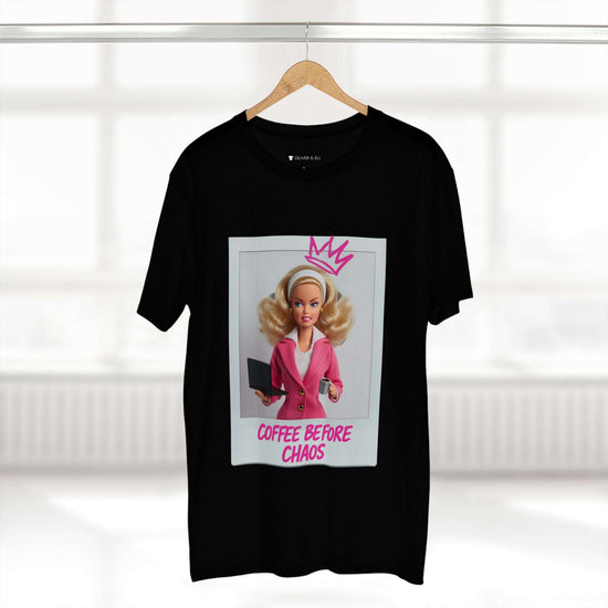 Coffee Before Chaos Tee – Pop Art Bold Attitude Doll T-shirt by Oliver & Eli