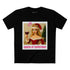 Queen of Christmas T-shirt with vintage doll in crown, holding wine glass, Santa hat and graffiti details