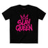 Slay Mode graphic t-shirt with pink graffiti lettering and crown icon