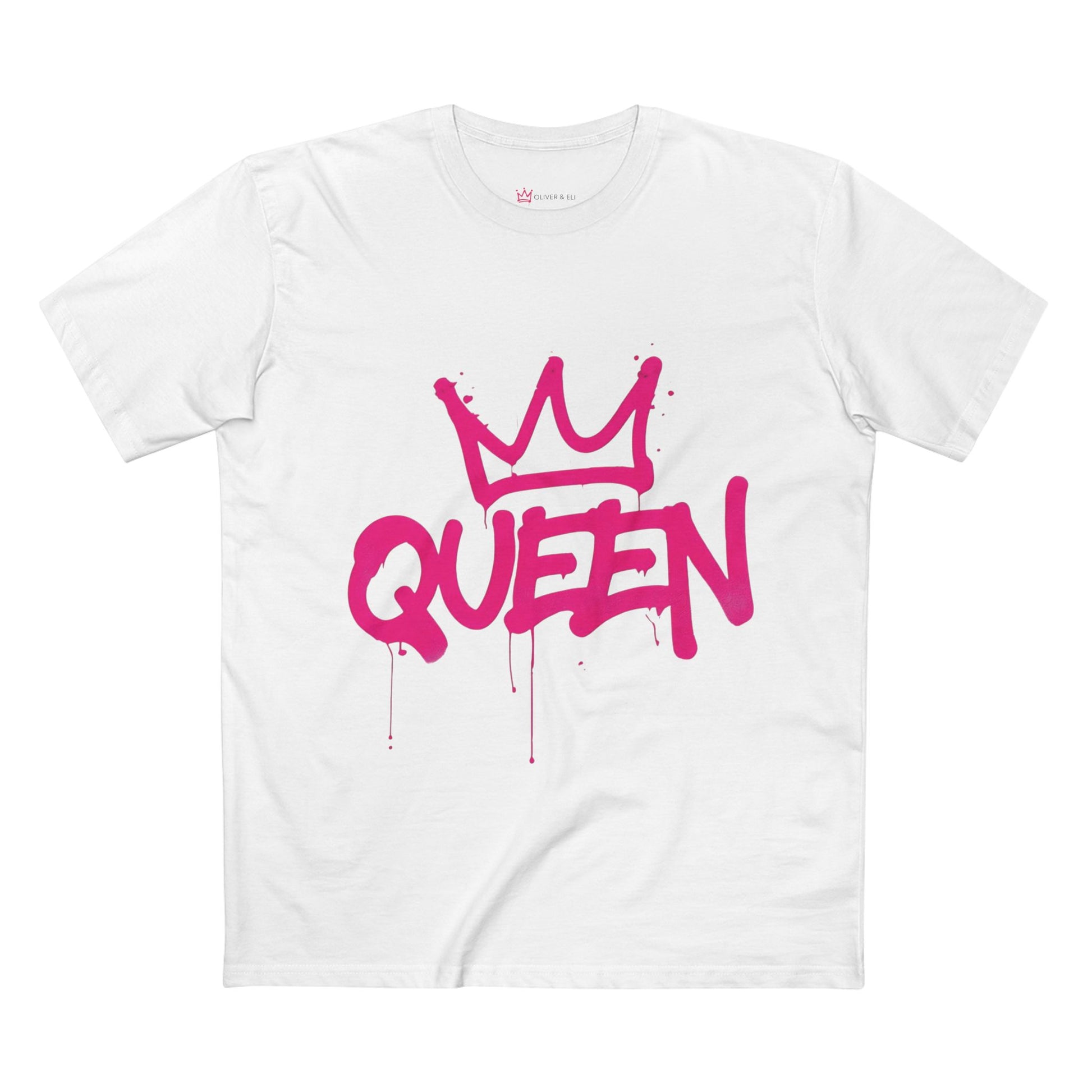 Queen Crown graphic t-shirt with pink graffiti typography and crown artwork