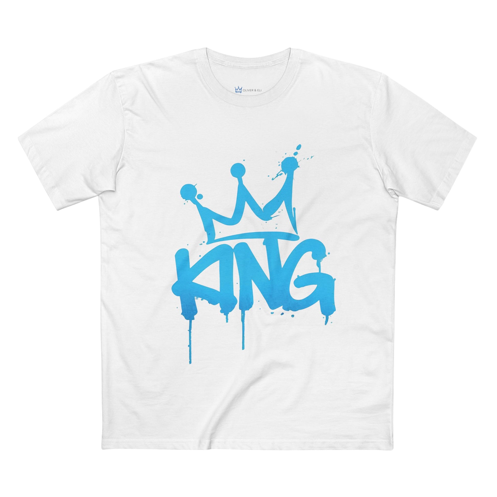King Crown graphic t-shirt with bold blue graffiti typography and crown design