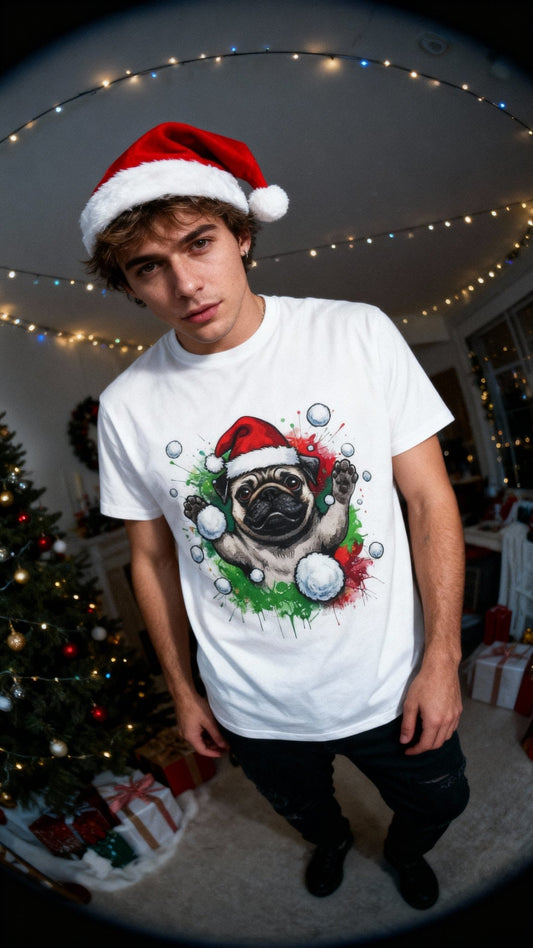 Oliver & Eli’s Sleigh Season collection — premium cotton Christmas t-shirt with graffiti print and festive design.
