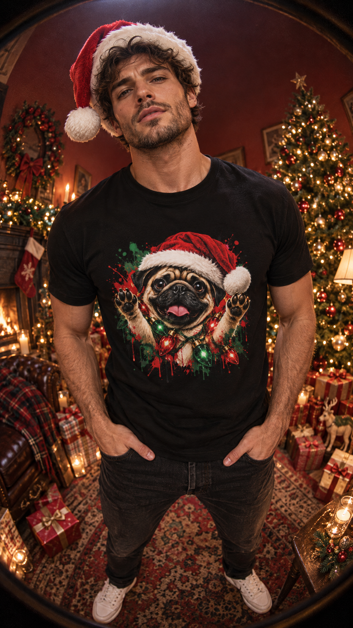 Christmas Dog Graphic Tee |  Festive Dog Lovers Art T-Shirt
