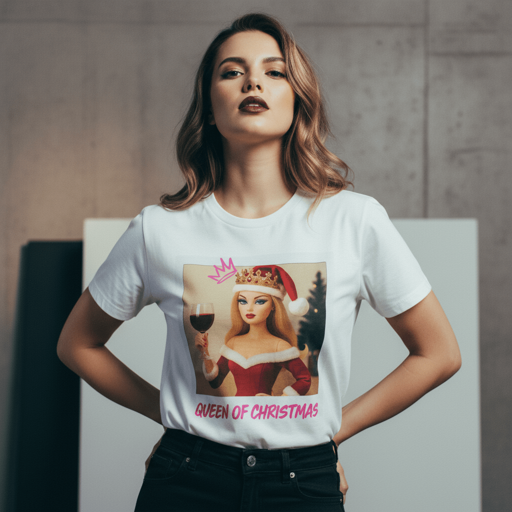 Model wearing Oliver & Eli premium statement t-shirt – bold style wearable art