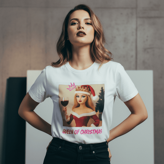 Model wearing Oliver & Eli premium statement t-shirt – bold style wearable art
