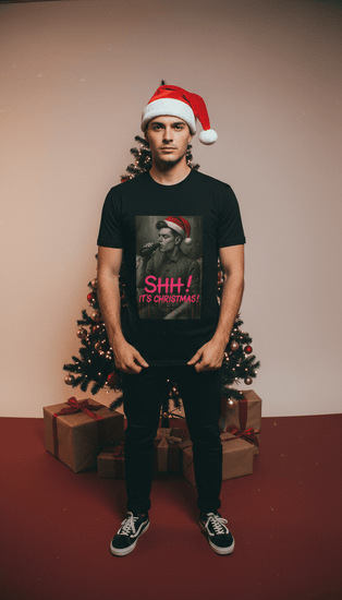 Model wearing tee from Oliver & Eli’s Sleigh Season collection — premium cotton Christmas t-shirt with graffiti print and festive designOliver & Eli’s Sleigh Season collection — premium cotton Christmas t-shirt with graffiti print and festive design.