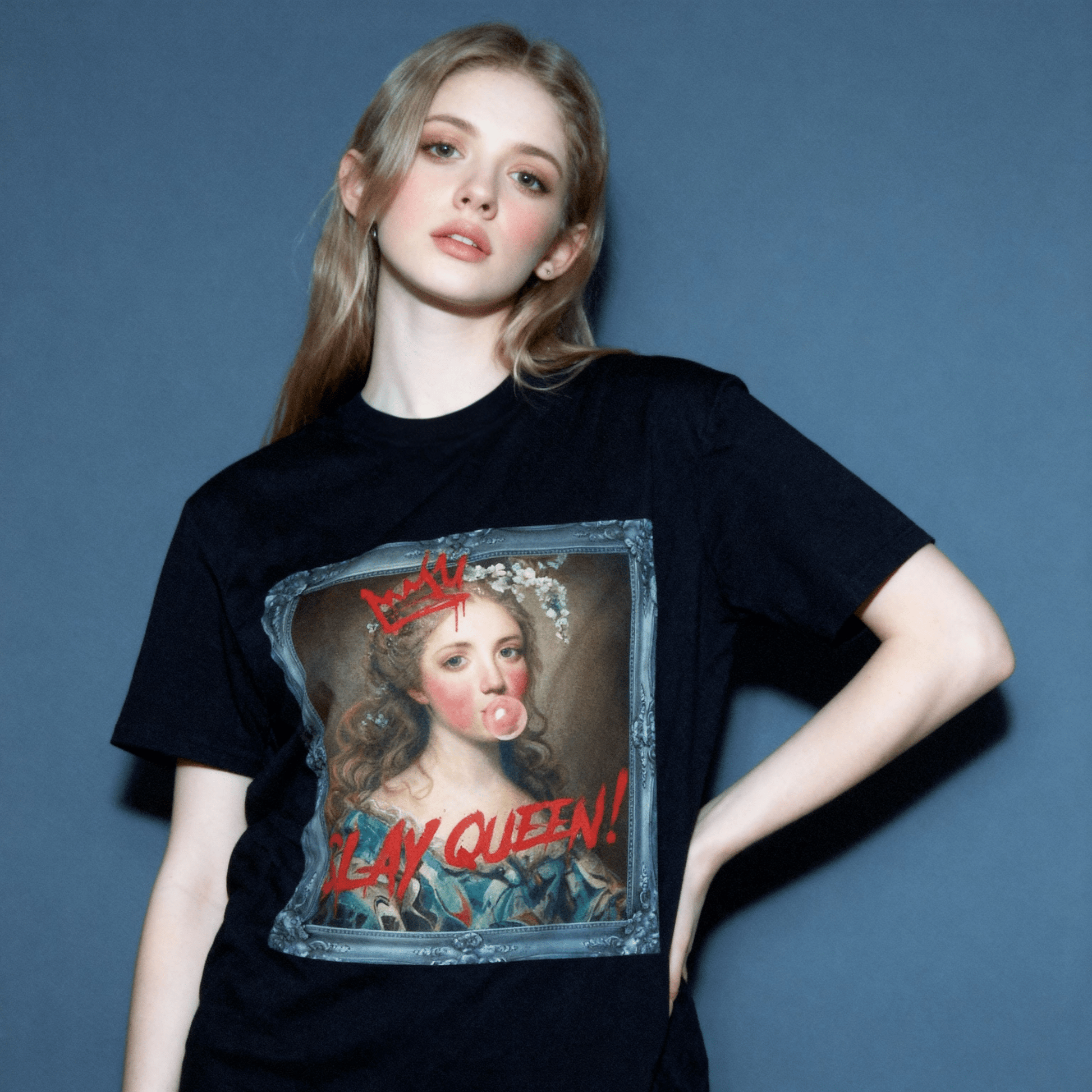 Model wearing Oliver & Eli premium statement tote – bold style wearable art