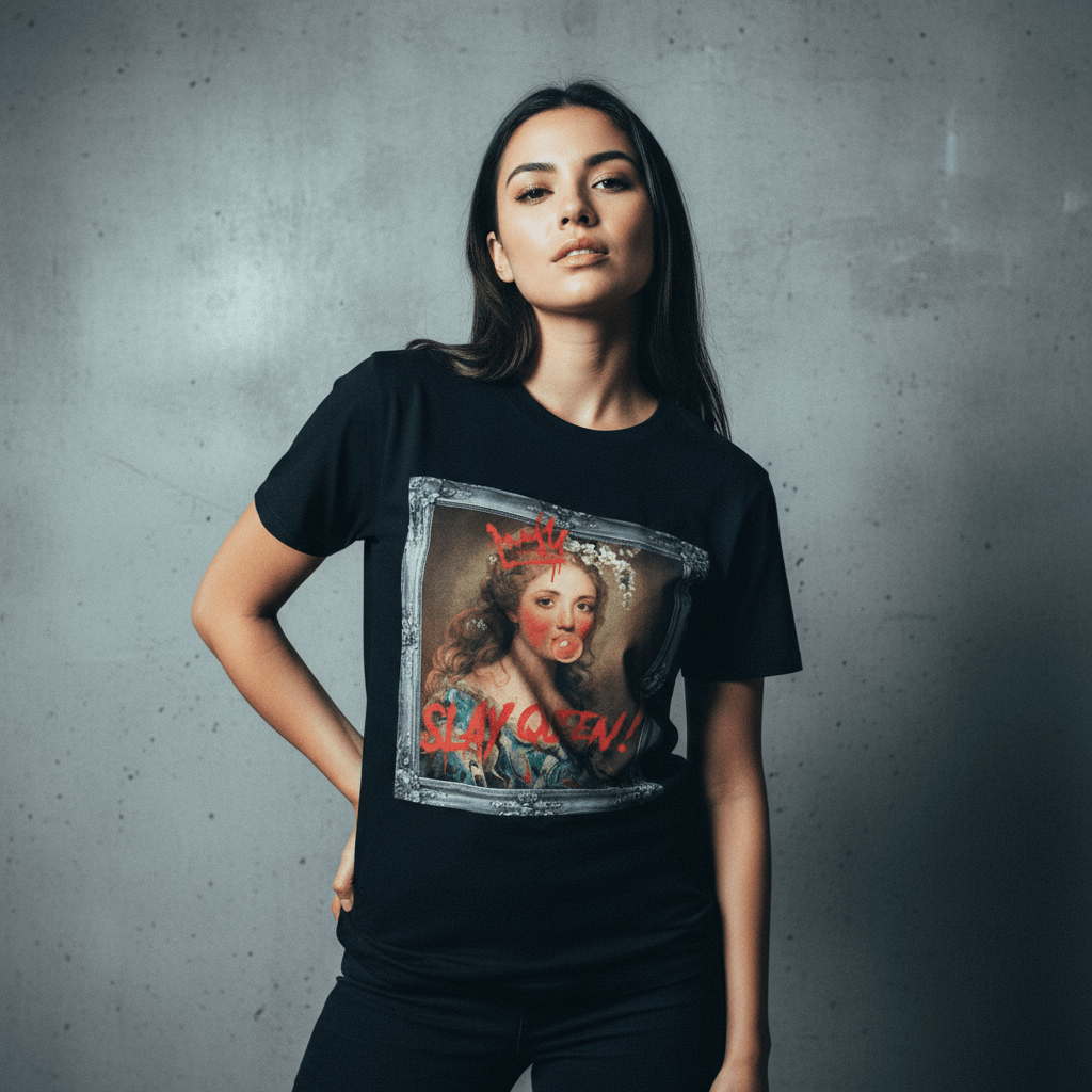 Model wearing Oliver & Eli premium statement tote – bold style wearable art